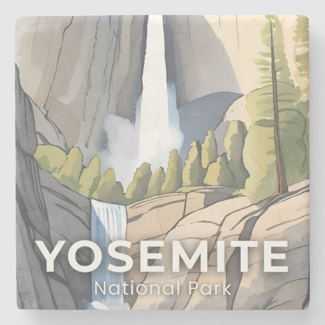 Yosemite National Park | Watercolor Travel Steinuntersetzer (Vorderseite)