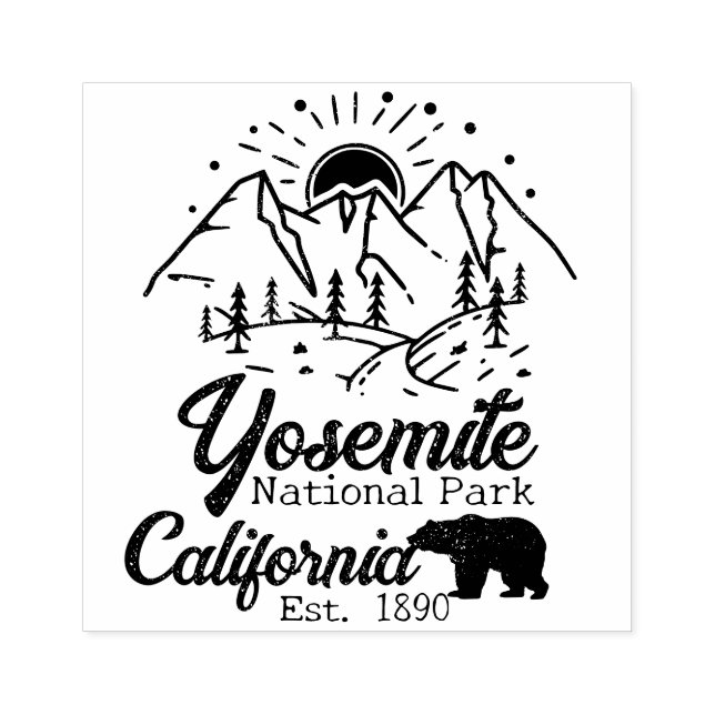 Yosemite Nationalpark Bären Minimalistischer Berg Gummistempel (Prägung)