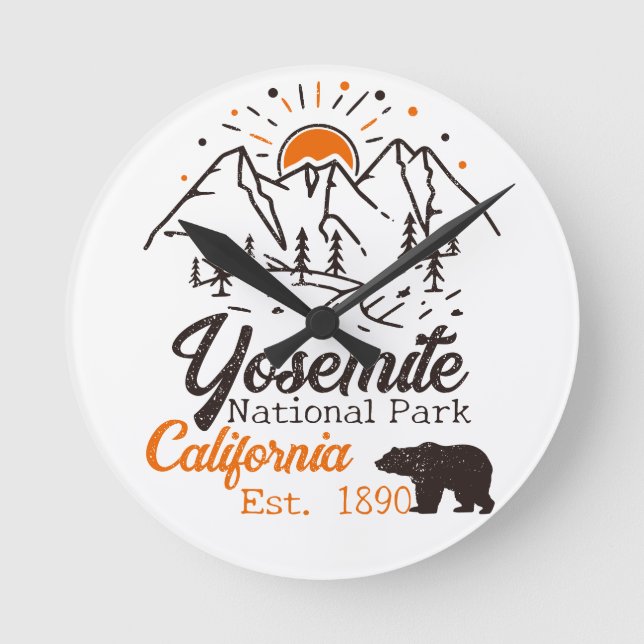 Yosemite Nationalpark Bären Minimalistischer Berg Runde Wanduhr (Vorderseite)