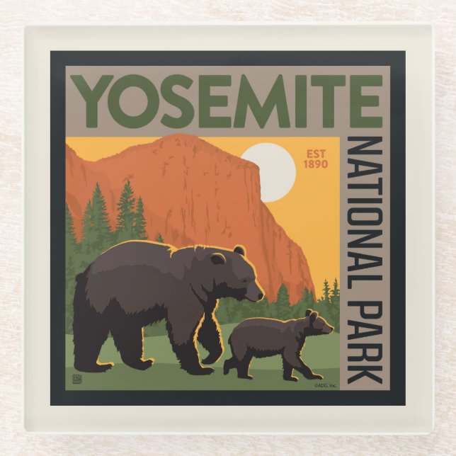 Yosemite-Nationalpark | Bärenfamilie Glasuntersetzer (Vorderseite)