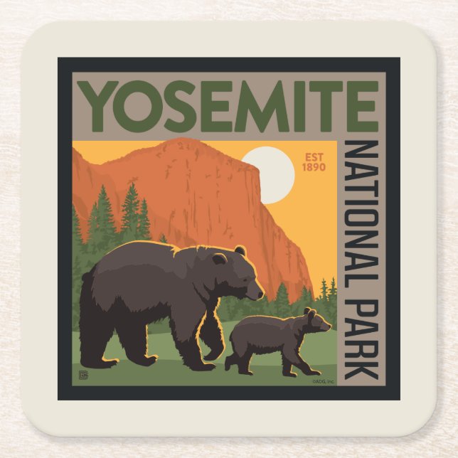 Yosemite-Nationalpark | Bärenfamilie Rechteckiger Pappuntersetzer (Vorderseite)
