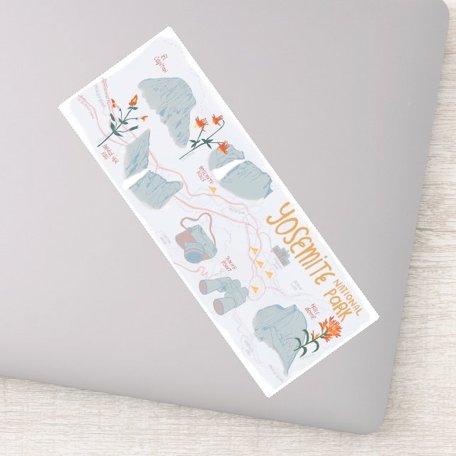 Yosemite Nationalpark California Illustrierte Kart Aufkleber (Detail)