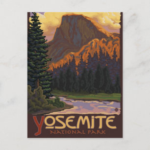 Yosemite Nationalpark - Halbkuppel - Vintag Postkarte