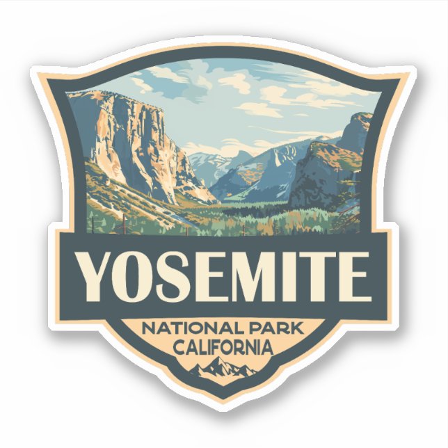 Yosemite Nationalpark Illustration Retro Abzeichen Aufkleber (Vorderseite)