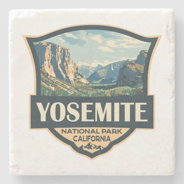 Yosemite Nationalpark Illustration Retro Abzeichen Steinuntersetzer (Vorderseite)