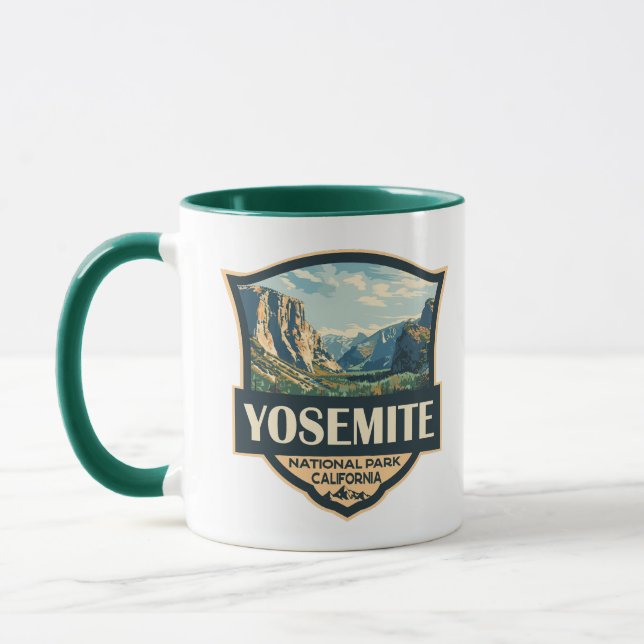 Yosemite Nationalpark Illustration Retro Abzeichen Tasse (Links)