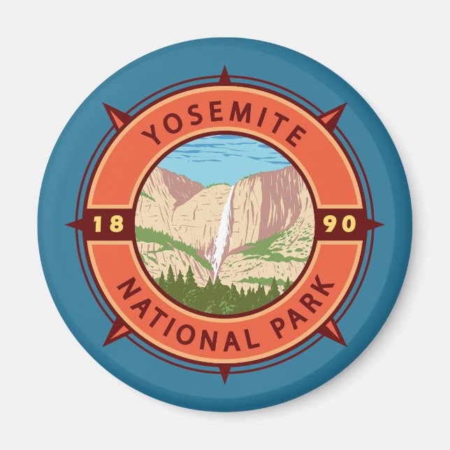 Yosemite Nationalpark Retro Kompass Emblem Magnet (Vorne)