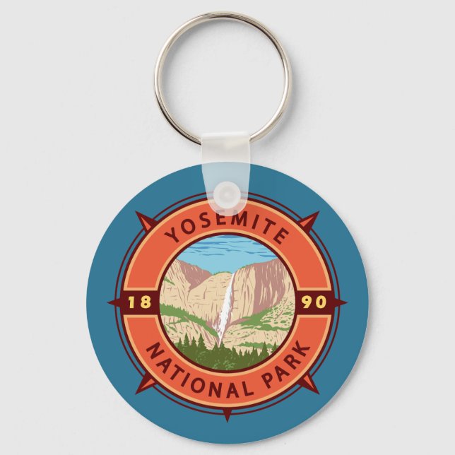 Yosemite Nationalpark Retro Kompass Emblem Schlüsselanhänger (Vorderseite)