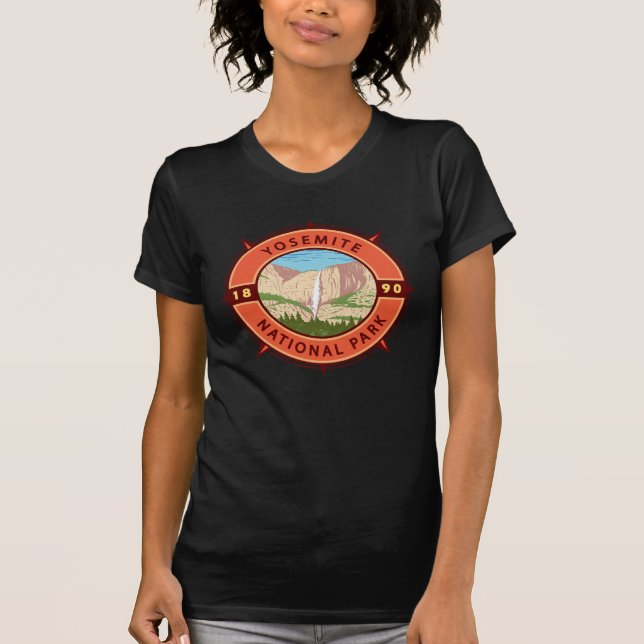 Yosemite Nationalpark Retro Kompass Emblem T-Shirt (Vorderseite)