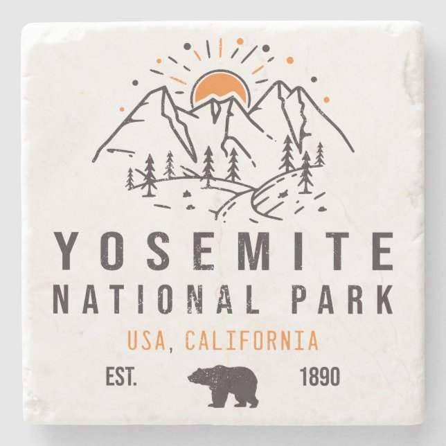 Yosemite Nationalpark Retro Sunset Mountain Steinuntersetzer (Vorderseite)