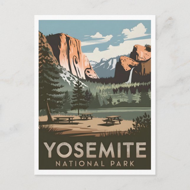 Yosemite Nationalpark Vintag Postkarte (Vorderseite)