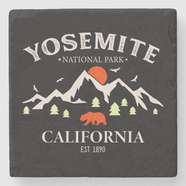 Yosemite Nationalpark Vintages Gebirge Steinuntersetzer (Vorderseite)