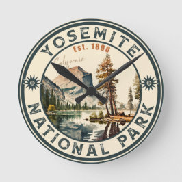 Yosemite Nationalpark Wasserfarbe Halbdunkel Vinta Runde Wanduhr