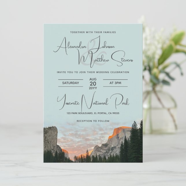 Yosemite Nationalpark Wedding Einladung (Stehend Vorderseite)