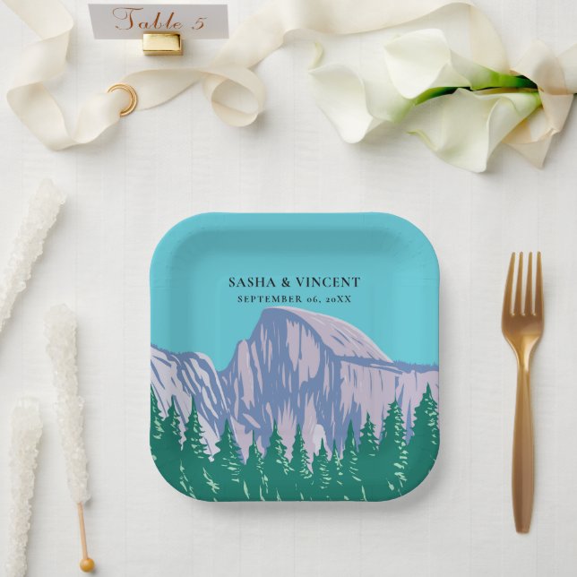 Yosemite Nationalpark Wedding Retro Pappteller (Hochzeit)
