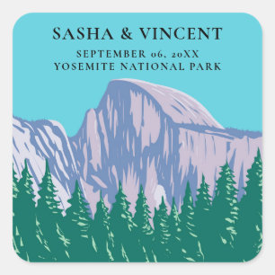 Yosemite Nationalpark Wedding Retro Quadratischer Aufkleber