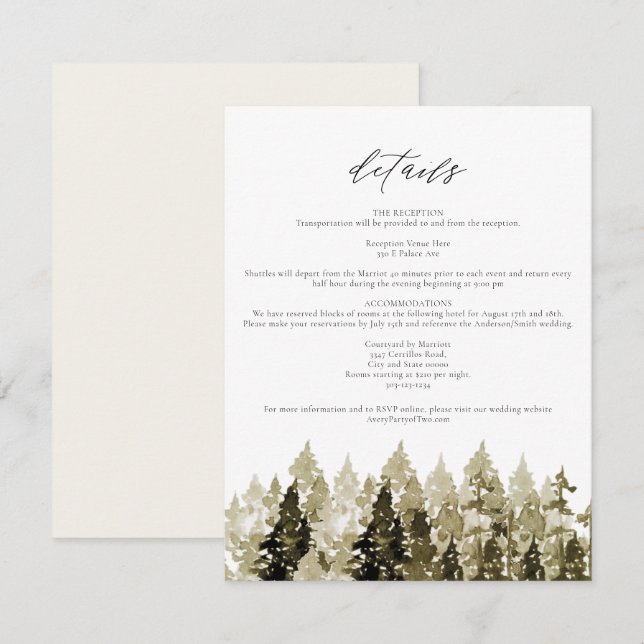 YOSEMITE Rustikale Wasserfarben-Pine-Treppenkarte Einladung (Vorne/Hinten)