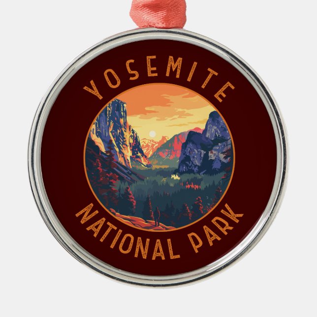 Yosemite Sunset Nationalpark Retro gestört Ornament Aus Metall (Vorne)