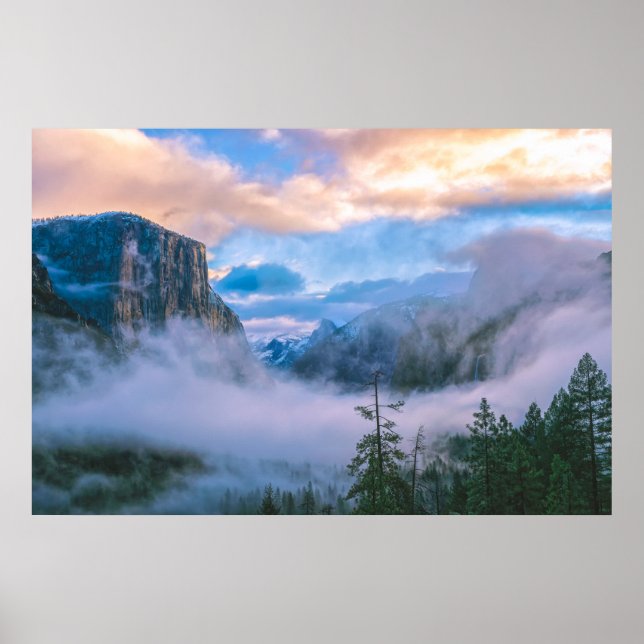 Yosemite Tunnel View mit Nebel Poster (Vorne)