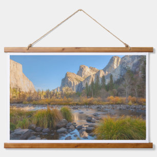 Yosemite Valley Berglandschaft im Abend Wandteppich Mit Holzrahmen