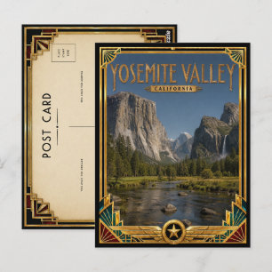Yosemite Valley Kalifornien Vintage Art Deco Golde Postkarte