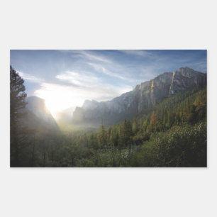 Yosemite Valley Sonnenaufgang vom Inspirationspunk Rechteckiger Aufkleber