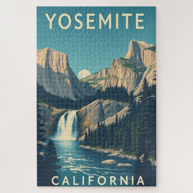 Yosemite Waterfall California Vintag Retro Puzzle (Vertikal)