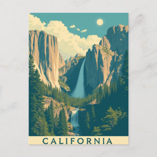 Yosemite Waterfall Vintag Retro Feiertagspostkarte