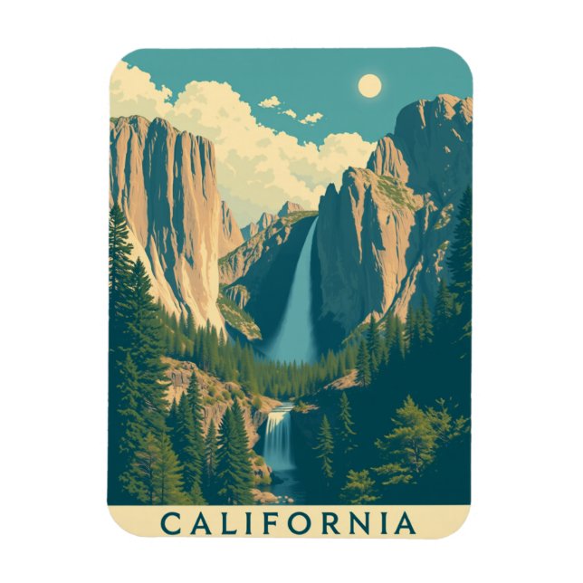 Yosemite Waterfall Vintag Retro Magnet (Vertikal)
