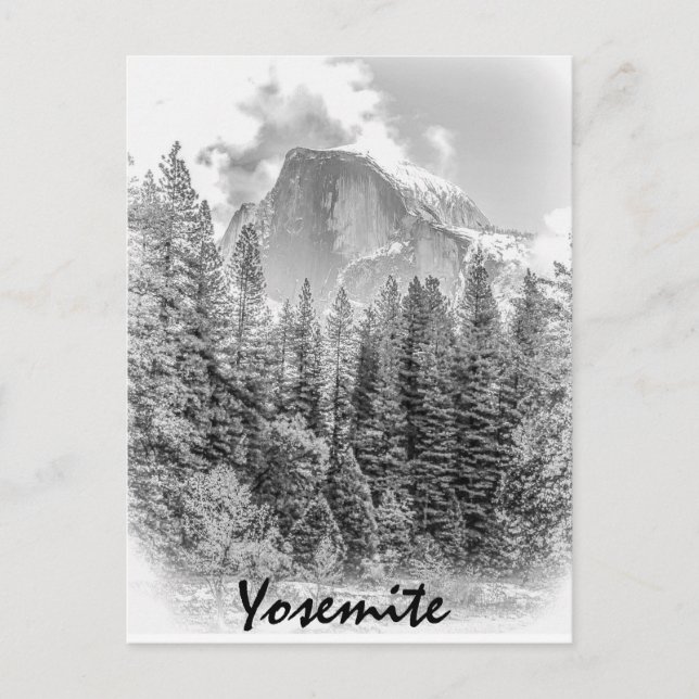 Yosemite's Half Dome im Winter mit Yosemite Text Postkarte (Vorderseite)