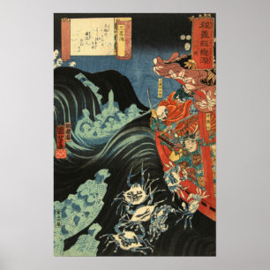 Yoshitsune gegen die Taira Geister: Vintager Holzb Poster