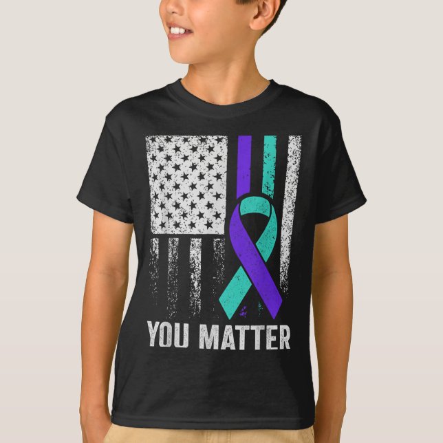 You American Flag Teal Purple Men Mental Health  T-Shirt (Vorderseite)