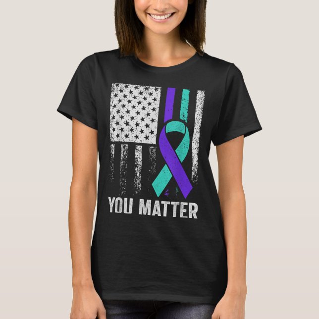 You American Flag Teal Purple Men Mental Health  T-Shirt (Vorderseite)