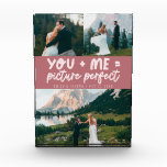You and Me Bild Perfekt Frisch Vermählte Pink Fotoblock<br><div class="desc">Whimsicales und spielerisches Hochzeitsandenken mit 3 Fotos der frisch Vermählten und einem typografischen Text,  der "you   me = bild perfeckt" sagt. Pink.</div>
