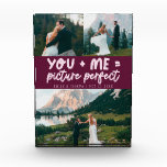 You and Me Bild Perfekt Neuvermählte Cranberry Fotoblock<br><div class="desc">Whimsische und spielerische Hochzeitserinnerung mit 3 Fotos der Neuvermählten und einem typografischen Text, der "you me = bild perfekt" sagt. Cranberry.</div>