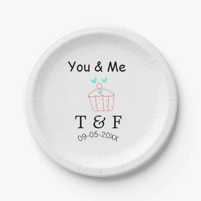You and me love cup cake red valentine's day name  pappteller (Vorderseite)