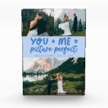 You and Me Picture Perfect Frischvermählte Eisblau Fotoblock<br><div class="desc">Whimsische und spielerische Hochzeitserinnerung mit 3 Fotos der Frischvermählten und einer typografischen Textzeile,  die "you   me = picture perfect" lautet. Eisblau.</div>