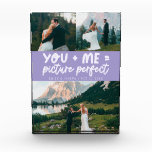 You and Me Picture Perfect Frischvermählte Flieder Fotoblock<br><div class="desc">Whimsical and playful Hochzeitsgeschenk mit 3 Fotos der Frischvermählten und einer typografischen Textzeile,  die "you   me = picture perfect" lautet. Flieder.</div>