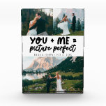 You and Me Picture Perfect Frischvermählte  Fotoblock<br><div class="desc">Whimsische und spielerische Hochzeitserinnerung mit 3 Fotos der Frischvermählten und einem typografischen Text,  der "you   me = picture perfect" lautet. Weiß.</div>