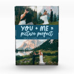 You and Me Picture Perfect Frischvermählte Türkis Fotoblock<br><div class="desc">Whimsical and spielerisches Hochzeitsandenken mit 3 Fotos der Frischvermählten und einer typografischen Text,  der "you   me = picture perfect" sagt. Türkis.</div>