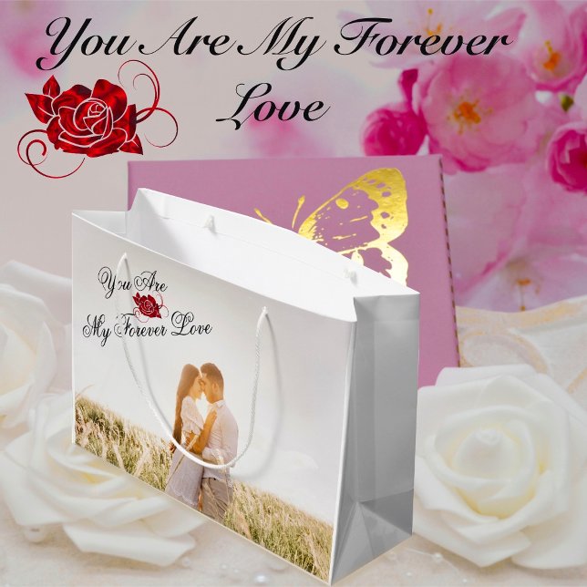 "You are my Forever Love" Rote Rose Elegantes Foto Große Geschenktüte (Von Creator hochgeladen)