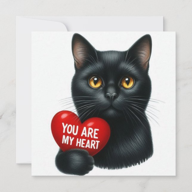 You Are My Heart Valentine Poem Black Cat Holiday  Karte (Vorderseite)