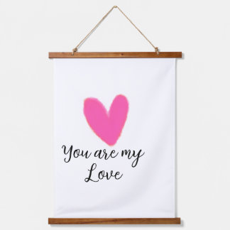 you are my love pink red heart watercolor kidretro wandteppich mit holzrahmen