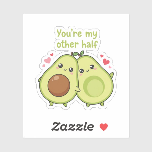 You Are My Other Half Cute Avocado Valentine  Aufkleber (Blatt)