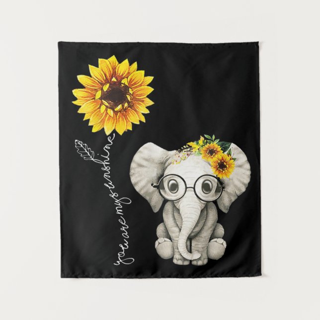 You Are My Sunshine Hippie Sunflower Elephant Wandteppich (Vorderseite)