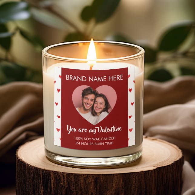 You Are My Valentine Custom Photo Candle Labels  Quadratischer Aufkleber (Von Creator hochgeladen)