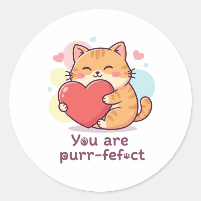 You Are Purr-fect Cute Cat Pun Valentine Sticker (Vorderseite)