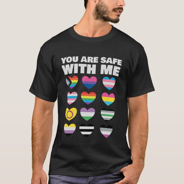 You Are Safe With Me LGBT-Q Cool Rainbow Flag Gay  T-Shirt (Vorderseite)
