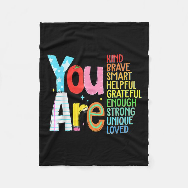 You Are Smart Brave Strong Kind Loved Motivation T Fleecedecke (Vorderseite)