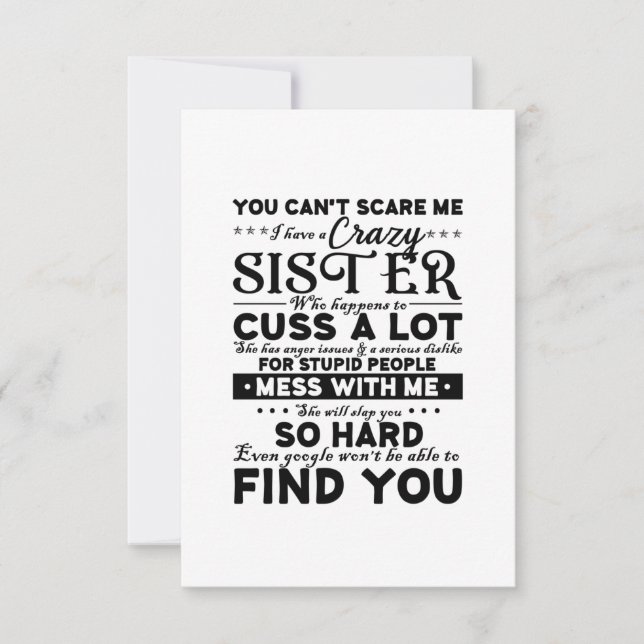 You Cant Scare Me i have a Crazy Sister RSVP Karte (Vorderseite)